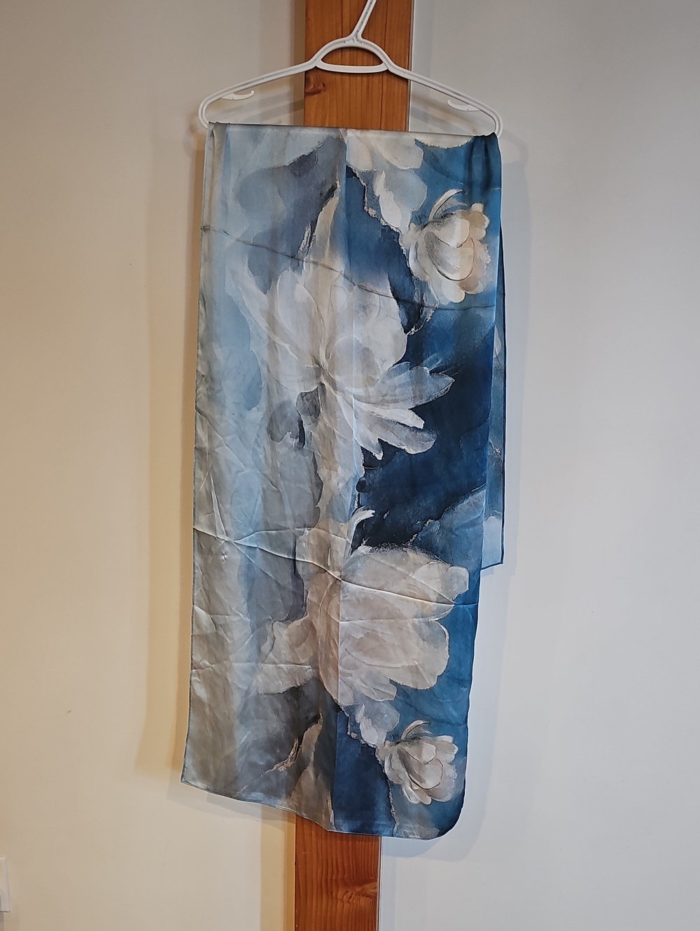 Blue Floral Women's Silk Scarf- Elegant Watercolor Print